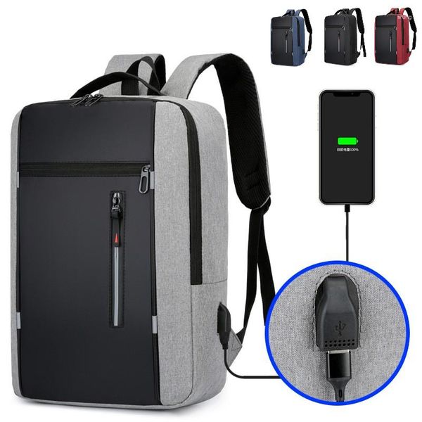 Mochila simples de negócios masculino resistente ao desgaste impermeável multifuncional saco portátil mochilas sacos escolares com usb vida diária