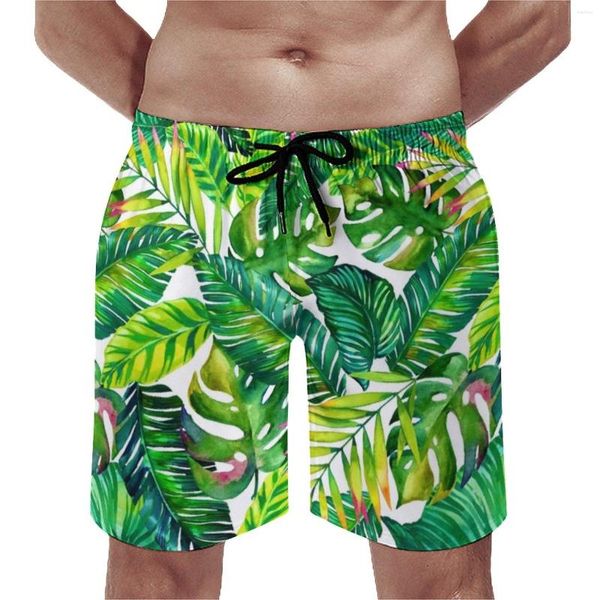 Pantaloncini da uomo con stampa di foglie di banana Bordo tropicale Abbigliamento sportivo da spiaggia Pantaloni corti Comodo costume da bagno retrò personalizzato taglie forti