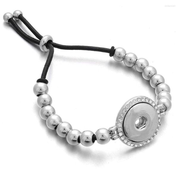 Charme Pulseiras Snap Button Jóias Pulseira Ajustável 18mm Metal Encantos Couro Preto Para Mulheres