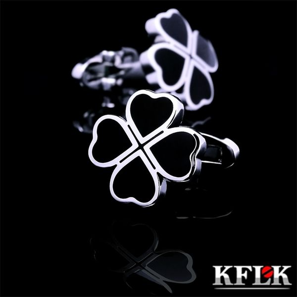 Abotoaduras KFLK Jóias Francês Camisa Designer Abotoaduras para Mens Marca Clover Cuffs Links Botões de Casamento Preto Convidados de Alta Qualidade 230901