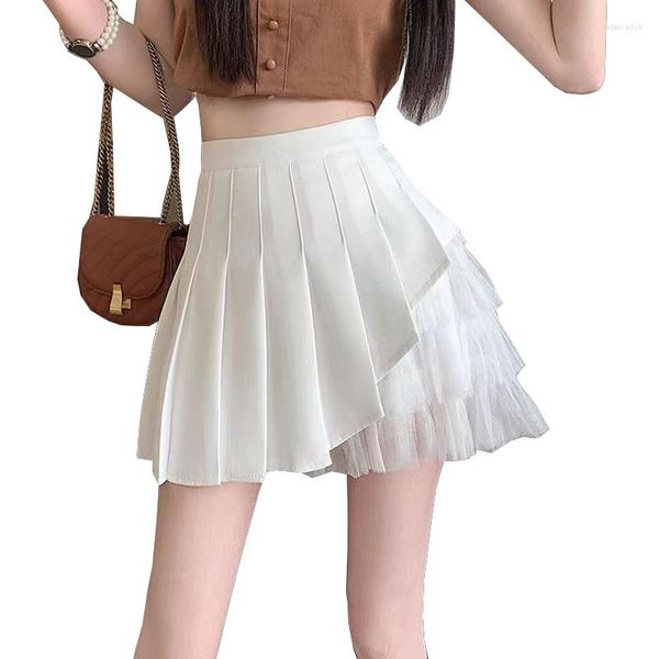 Saias moda branco saia curta mulheres cintura alta versátil mini edição coreana prep estilo feminino tênis chique mulher