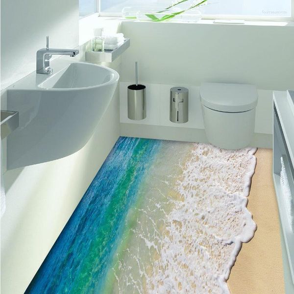Наклейки на стену Ocean Wave 3D Ванная комната Кухня Наклейка на пол Пляжная роспись Наклейка Украшение спальни