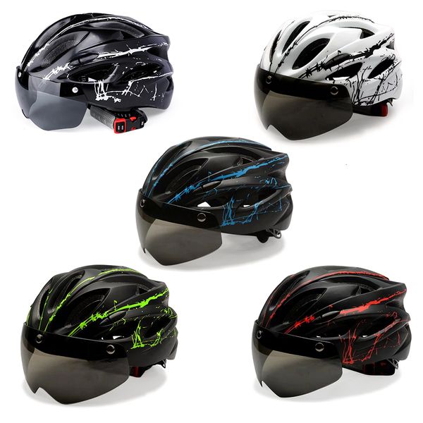 Caschi da ciclismo Casco da bicicletta Casco da ciclismo traspirante Uomo Donna Occhiali rimovibili Lente MTB Casco da bici da strada con luce LED 230904