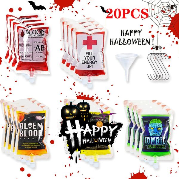 Altri accessori per feste per eventi Confezione da 20 sacche di sangue finte per Halloween Oggetti di scena per cosplay Borsa per bevande Contenitore di sangue riutilizzabile per costumi da vampiro zombie Decorazioni per feste a tema 230904