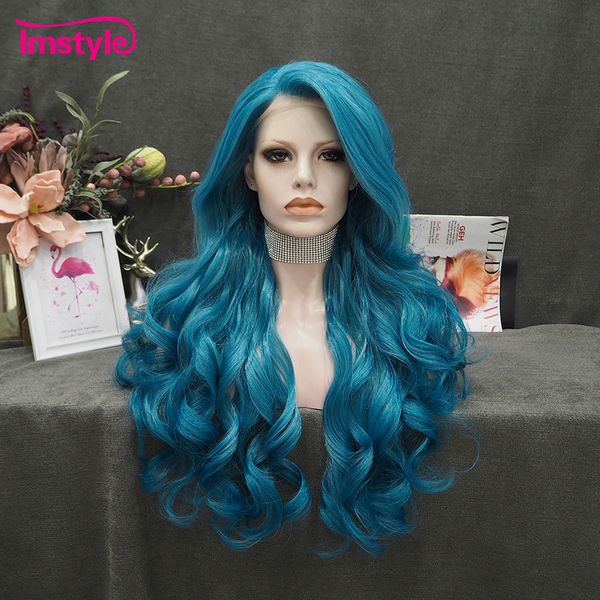 Perucas sintéticas Imstyle Blue Wig Lace Front Wig Syntehtic Perucas Longas Para Mulheres Resistentes ao Calor Fibra Glueless Natural Ondulado Peruca Cosplay Peruca 230901