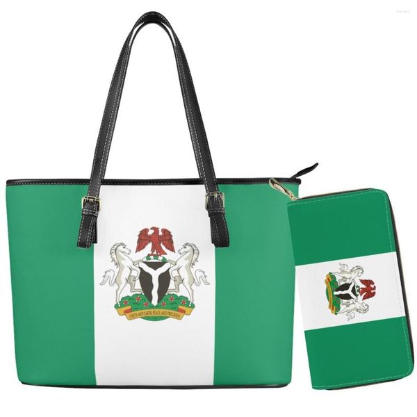Sacos de noite Bandeira nigeriana País Padrão Bolsa Carteira Conjunto Macio Durável Fade-resistente Poliéster Ombro para Meninas Adolescentes Mulher Presente