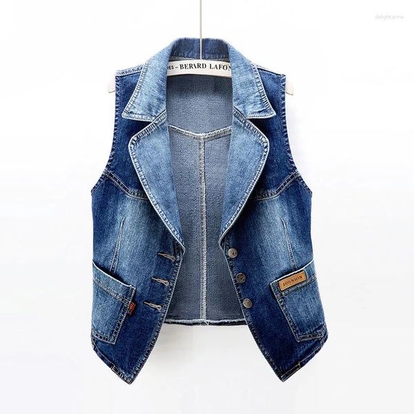 Coletes femininas 2023 primavera outono denim colete coreano moda sem mangas jaqueta casual solto curto tanque superior colete feminino maré