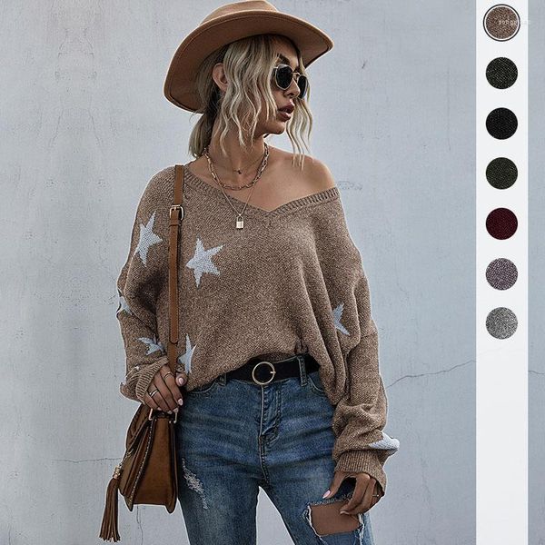 Frauenpullover Xingx Muster V-Außendem Quaste Strick Sweater Herbst und Winter Übergroße Mode Tops 2023 Frauen