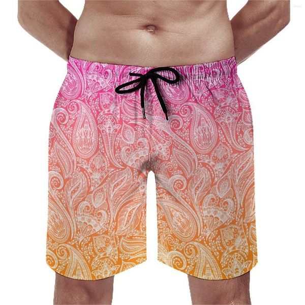 Shorts masculinos branco paisley ginásio verão rosa para laranja esportes praia calças curtas masculino secagem rápida casual personalizado plus size troncos de natação