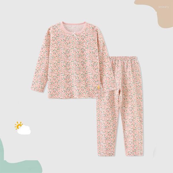 Pijamas femininos 2023 crianças puro algodão casa terno conjunto primavera e outono manga comprida calças pijama fino fragmentado doce em torno do pescoço