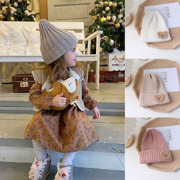 Mützen Hüte Herbst Winter Häkeln Baby Hut Einfarbig Mädchen Jungen Kappe Warme Gestrickte Kinder Beanie Säuglings Kinder Motorhaube Gorras 230901