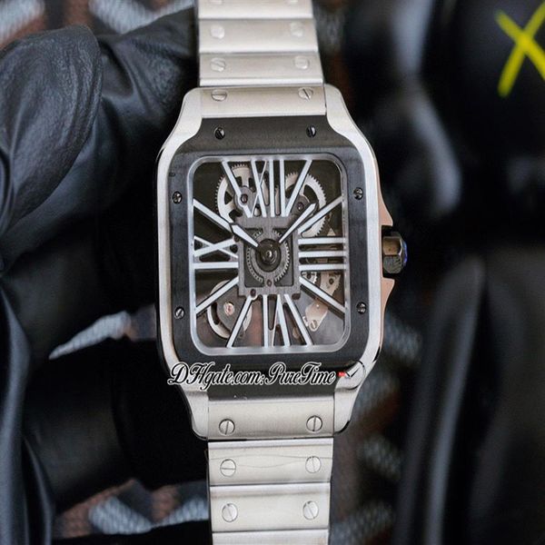 TWF Tom Holland Dumont WHSA0007 Swiss Ronda 4S20 Relógio masculino de quartzo moldura preta esqueleto desmontagem rápida pulseira de aço inoxidável 244G