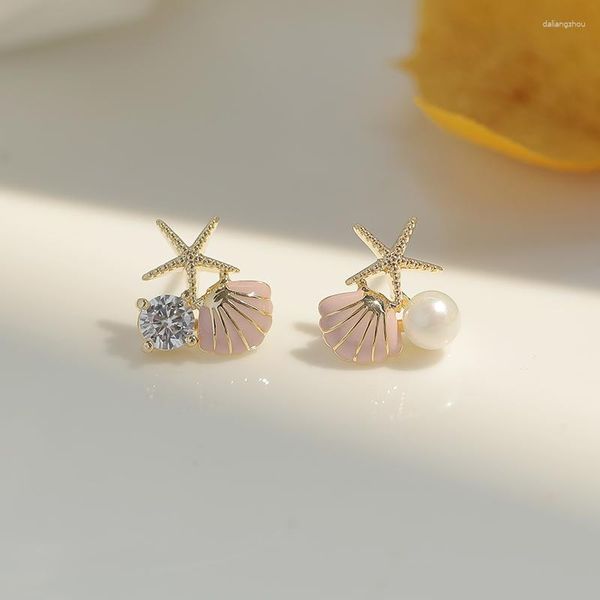 Boucles d'oreilles mignonnes à la mode, coquille d'étoile de mer artificielle pour femmes, petite perle d'imitation, bijoux de Banquet et de mariage