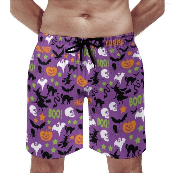 Shorts masculinos verão placa fantasma abóbora impressão esportes fitness engraçado design de halloween praia bonito troncos secos rápidos plus size