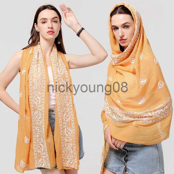 Kolye Eşarp Lüks Pamuk Eşarp Kadın Hicih Müslüman Kafa Bandı Sarma Şalları Solid Paisley Nakış Bandana Moda Kerchief 180*90cm Fould X0904