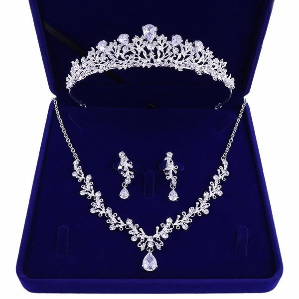 Высококачественная новая корона невесты, тиара, ожерелье из трех частей с цирконом, серьги принцессы на день рождения, свадьбу с женскими аксессуарами, подарок230S