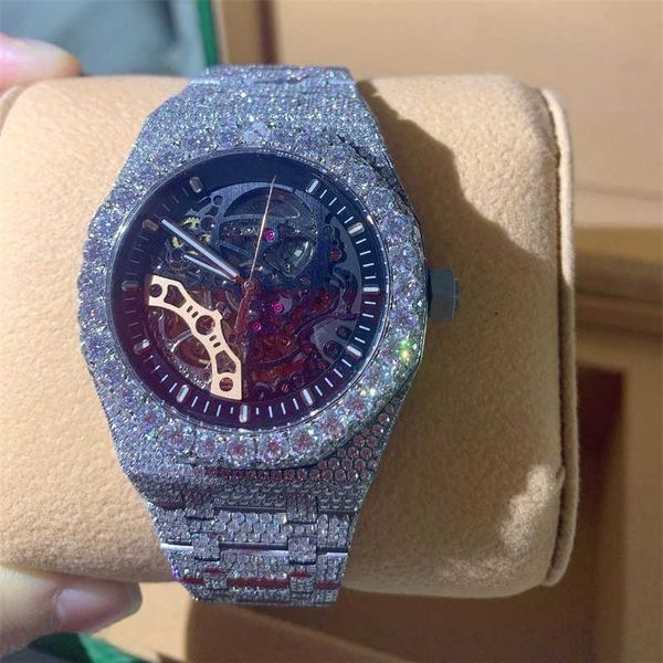 Men APS Lüks Bling Bileği Iced Out VVS Moissanite Diamond Watchwqc7