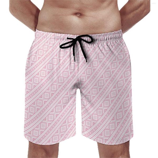 Pantaloncini da uomo Linee nordiche Bordo rosa Stampa natalizia Hawaii Beach Modello da uomo Running Surf Comodo costume da bagno regalo