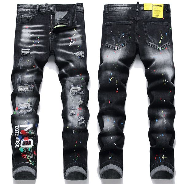 Jeans designer jeans da uomo slim fit stack jeans man ricamo pantaloni oversize patch hole motch sterma jeans high jeans for menpper motociclista