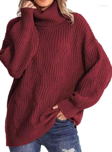 Damenpullover 2023 Herbst Winter Frühling Mode lässig locker sitzend High Neck Twisted Strickpullover Pullover Tops mit langen Ärmeln