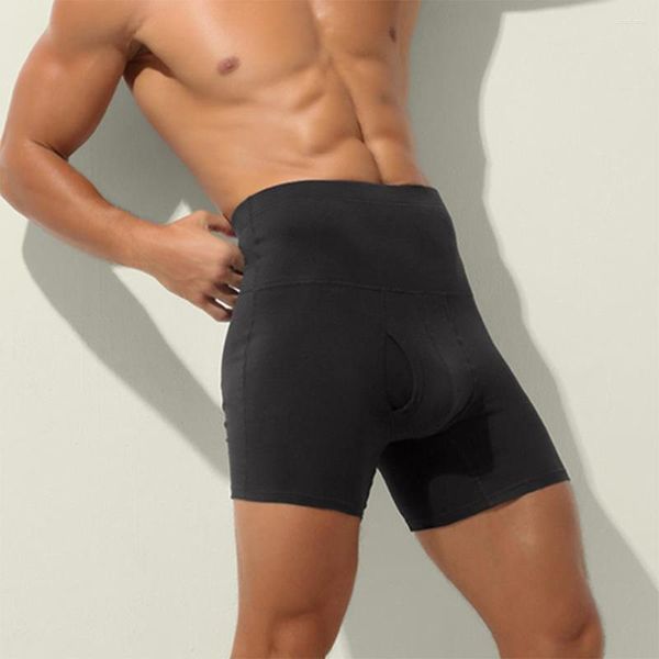 Underpants homens shorts u convexo bolsa roupa interior compressão cintura alta boxer barriga contorno corpo lingerie shaper sexy