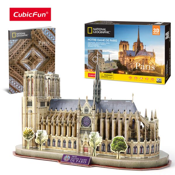 Puzzle 3D CubicFun Puzzle 3D Notre Dame de Paris Kit modello 128 pezzi Architettura francese Cattedrale gotica Costruzione Regali per adulti Bambini 230904
