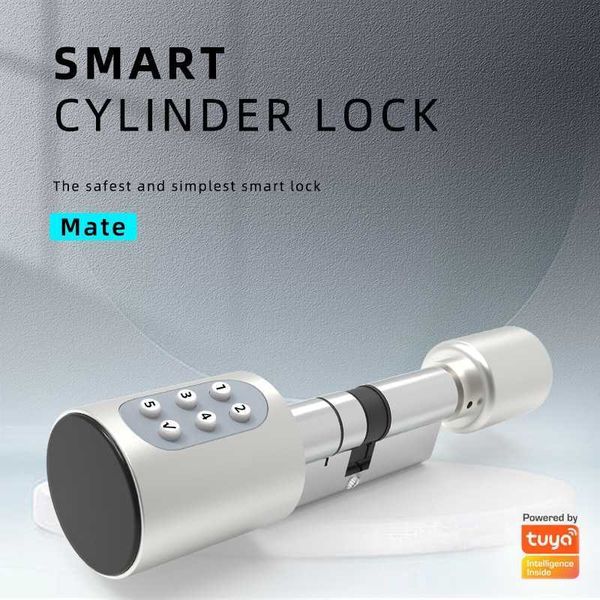 Fechaduras de porta Tuya Bluetooth Smart Cylinder Lock APP Remoto Cartão RFID Código de teclado digital Núcleo de bloqueio eletrônico para casa Airbnb Substituição de porta HKD230903