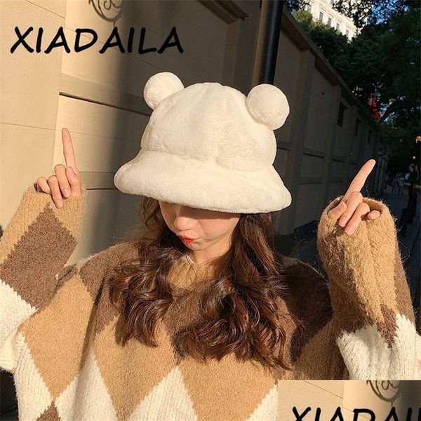 Stingy Brim Chapéus Moda Outono Inverno Leopardo Pele Balde Chapéu Urso Bola De Pelúcia Pescador Macio Quente Grosso Bacia Proteção S 220318 Dhvee