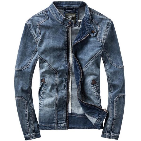 Jaquetas masculinas homens azul denim slim standup colarinho casacos primavera outono jeans de alta qualidade masculino estiramento jaqueta 3xl 230901