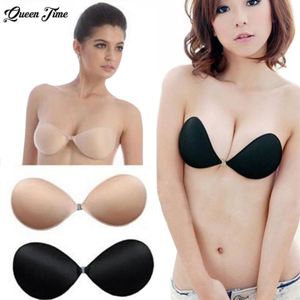 Sexy sujetador sutiã feminino invisível push up sutiã auto-adesivo silicone sem costura fechamento frontal pegajoso sem costas strapless217x