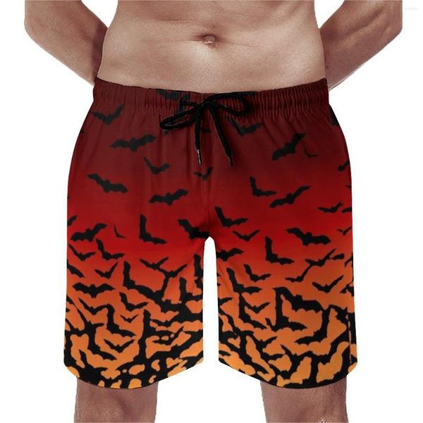 Shorts masculinos verão board morcegos pôr do sol esportes surf assustador halloween impressão calças curtas engraçado secagem rápida troncos de natação plus size