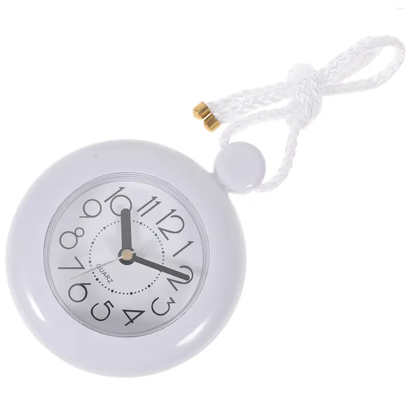 Orologi da parete Piccole batterie rotonde Bagno Orologio impermeabile Decorazione Cordino appeso Semplice plastica bianca Muto