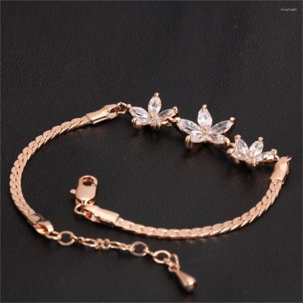 Charme Pulseiras Único Chique Claro Flor Strass Cadeia Bangles Rose Gold Cor Jóias Para Mulheres Cristal Venda H019M