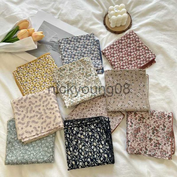 Anhänger Schals 58 cm Retro Druck Baumwolle Leinen Quadrat Schal Frauen Frühling Sommer Mode Bandanas Tasche Hut Haar Schal Für frauen x0904