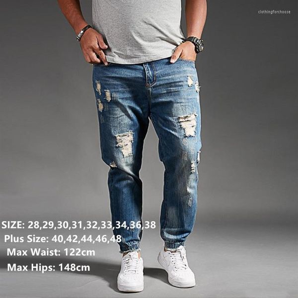 Jeans masculinos rasgados para homens azul preto denim mens jean homme harem hip hop plus size calças 44 46 48 uomo fashions jogger pa305q