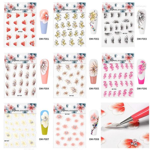 Nagelstickers 8 Opties 5D Sticker Designer Met Strass Reliëf Nagels Decals Wing Art Decoraties DIY Manicure Gereedschap