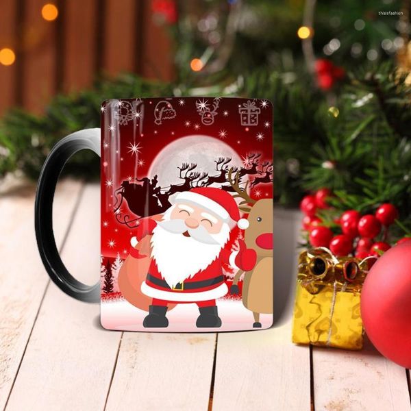 Tazze Tazza magica attraente da 400 ml Tazza delicata in ceramica che cambia colore Tazza d'acqua di Natale Stampata Bottiglia di caffè sensibile al calore per l'uso quotidiano
