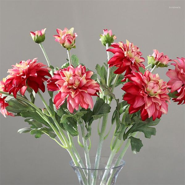 Dekorative Blumen, 1/2 Zweig, Dahlie Flores, künstliche Seide, gefälschte Blumenarrangement für DIY Wohnzimmer, Haus, Garten, Hochzeitsdekoration, 54 cm