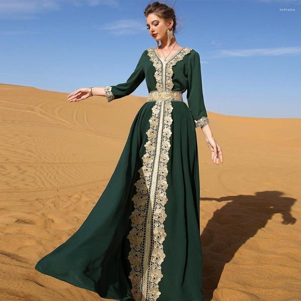 Ethnische Kleidung, luxuriöse Kaftan-Kleider, muslimische Abaya, Dubai-Stickerei, elegantes Langarm-Islam-Türkei-Jellaba-marokkanisches Kleid für Frauen