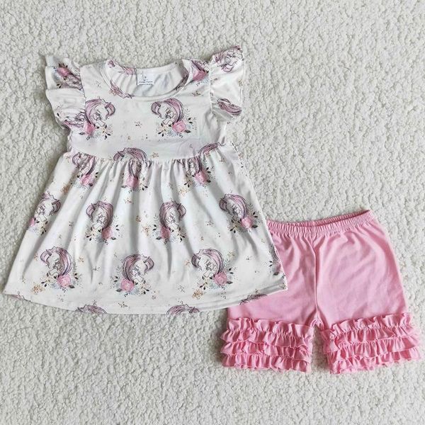 Conjuntos de roupas da criança do bebê meninas roupas chegada verão manga curta gelo shorts rosa outfits boutique crianças