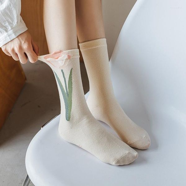 Женские носки в корейском стиле с цветочным трендом, повседневные хлопковые носки для девочек с оборками и рюшами, милые, дышащие, Kawaii Crew, оптовая продажа