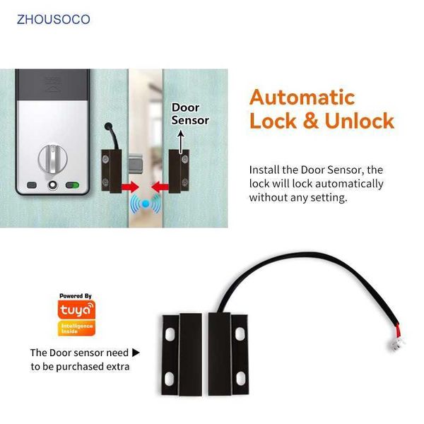 Fechaduras de portas Tuya Wifi Smart Door Lock APP Controle Remoto Impressão digital Teclado biométrico Digital Smart Card Código Deadbolt Bloqueio automático de trava HKD230903