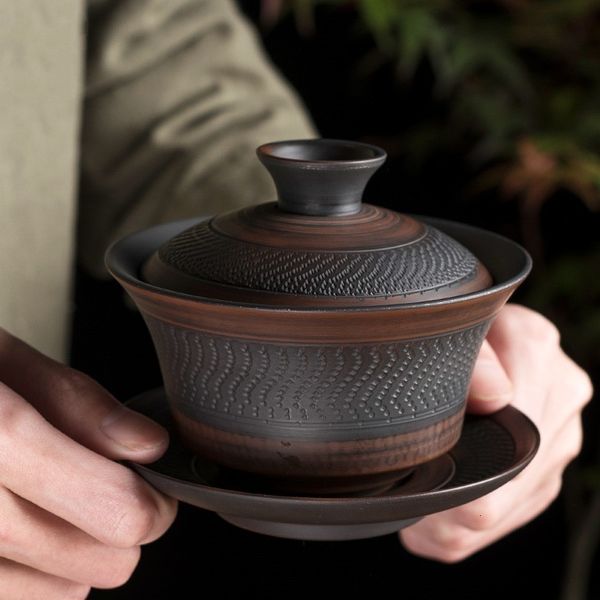 Conjuntos de chá Jianshui Roxo Cerâmica Gaiwan Cerâmica Handmade Casa Kung Fu Tea Set Bowl Cup Maker Cerimônia 230901