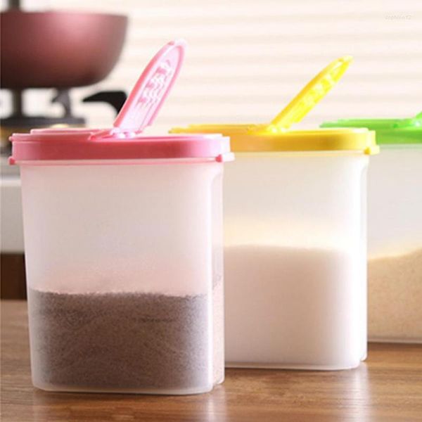 Botellas de almacenamiento Pink Simple Plástico Contenedor de alimentos Cocina 2 tapas Clasificación Caja de arroz Sellado Crisper Granos Tanque
