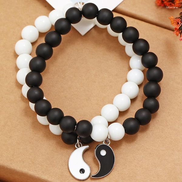 Braccialetti con ciondoli 2 pz/set Tai Chi MagneticCoppia In Rilievo Per Le Donne Gli Uomini Distanza Nero Bianco Pietra Naturale Accoppiato Braclet Amanti gioielli