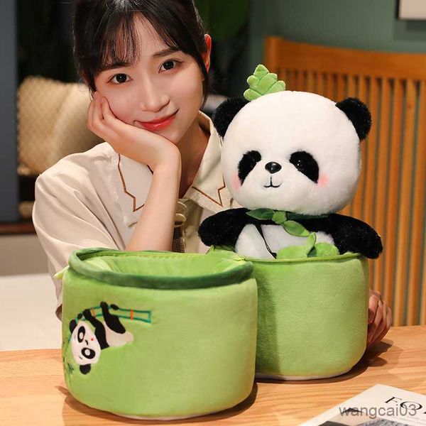 Animali di peluche ripieni Creativo simpatico panda peluche peluche panda di peluche con borsa di bambù bambole morbide giocattoli per bambini regali di compleanno R230904