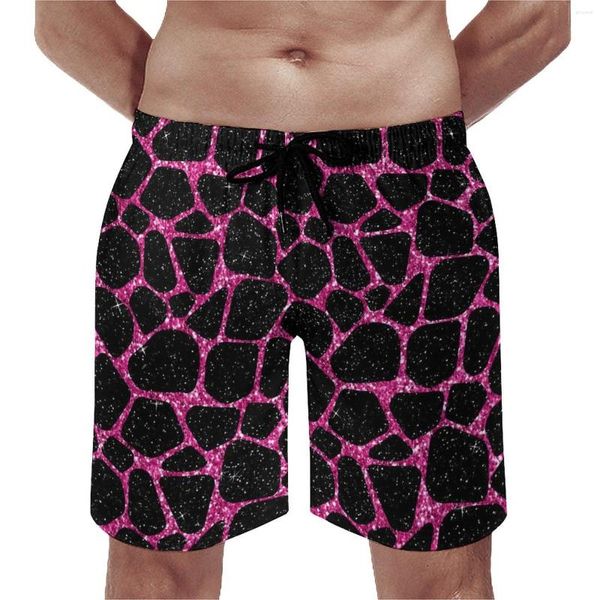 Мужские шорты, розовые и черные гавайские плавки с жирафом и животным принтом, мужские быстросохнущие шорты для бега, качество для серфинга, пляж большого размера