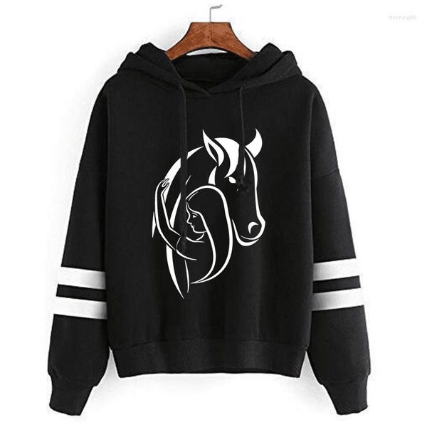 Hoodies femininos outono cavalo impressão feminino multicolorido casual moda sweatshirts 2023 manga longa roupas dos desenhos animados