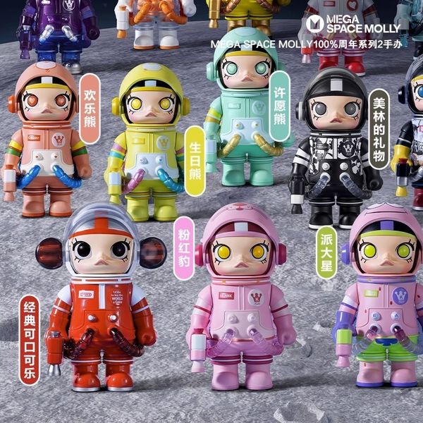 Caixa cega molly100% popmart anime figuras caixa espaço aniversário série mega surpresa mistério sorte saco presente para crianças brinquedo 230901