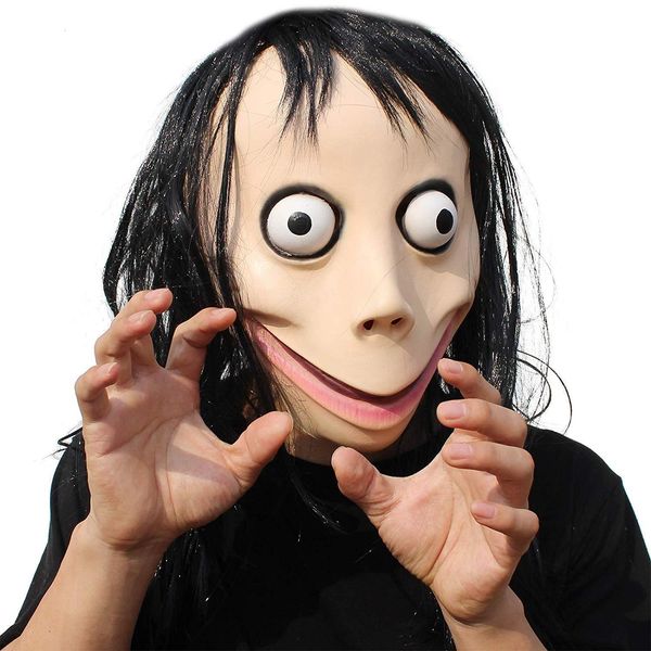 Máscaras de festa assustador horror diabo máscara assustador momo halloween látex cosplay traje para crianças e adultos 230901